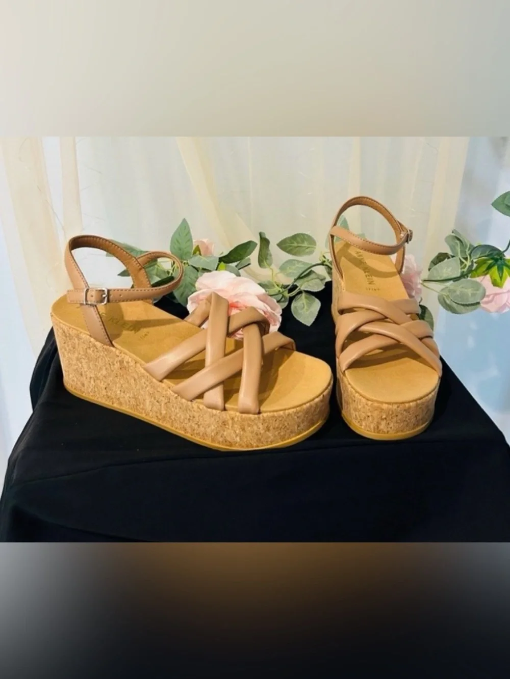 Anne Klein Tan Cork Wedge Platform Sandals Size 8.5 NWT